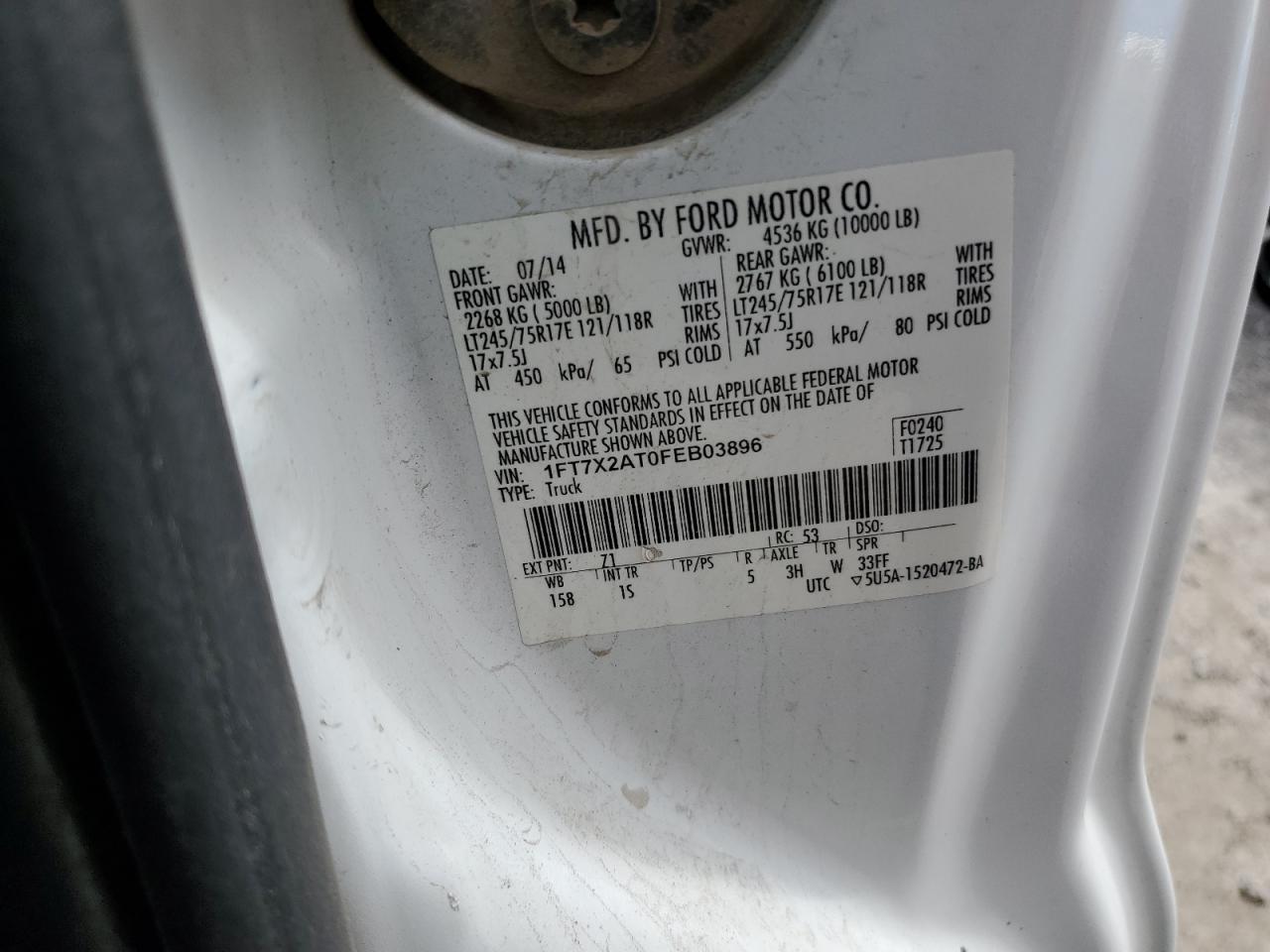 2015 Ford F250 Super Duty White vin: 1FT7X2AT0FEB03896