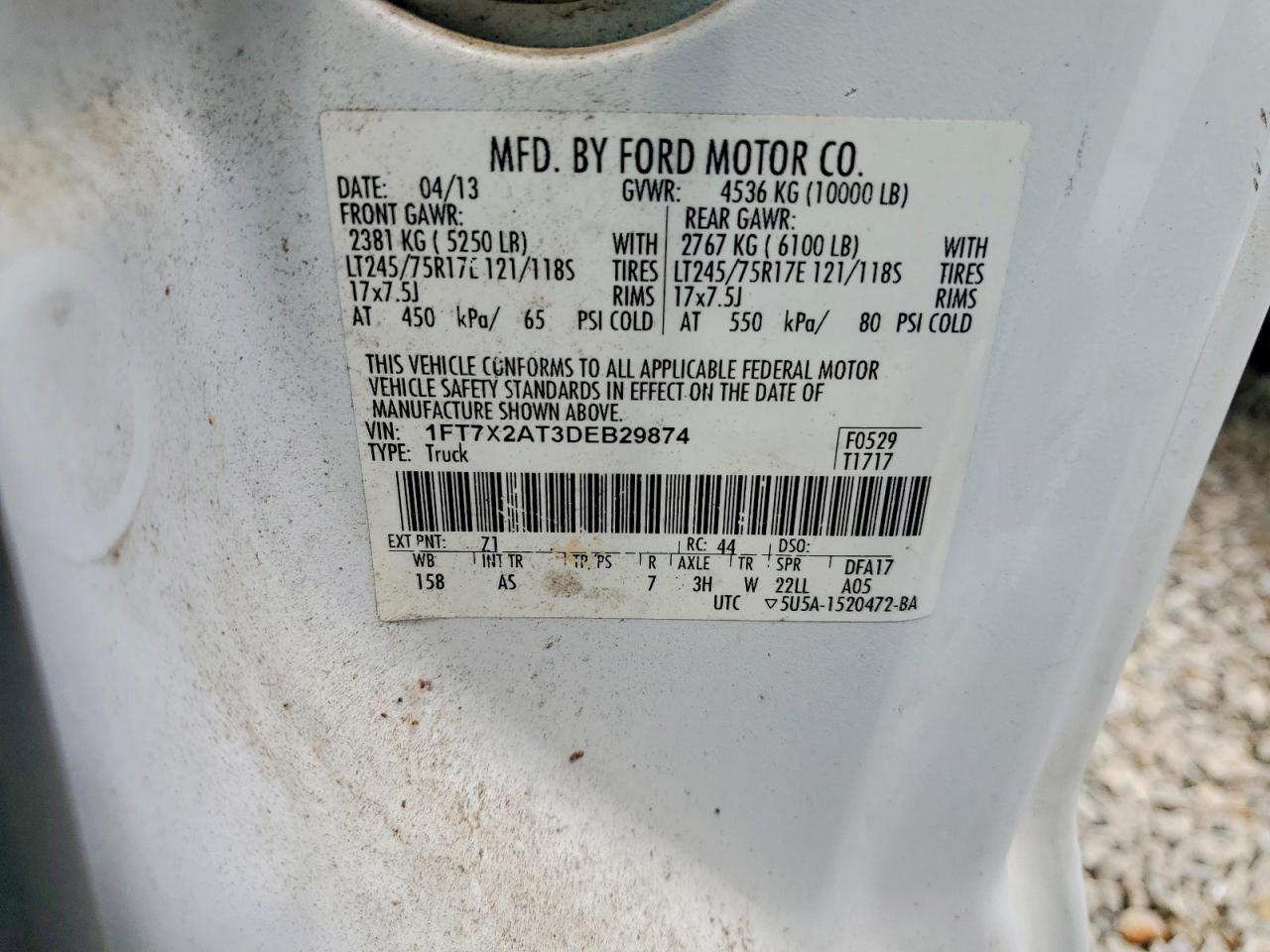 2013 Ford F250 Super Duty White vin: 1FT7X2AT3DEB29874