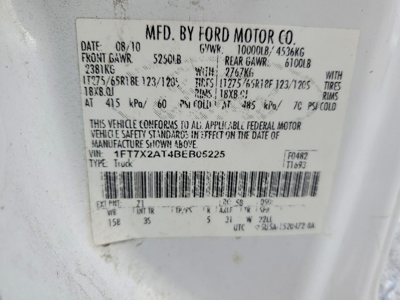 2011 Ford F250 Super Duty White vin: 1FT7X2AT4BEB05225