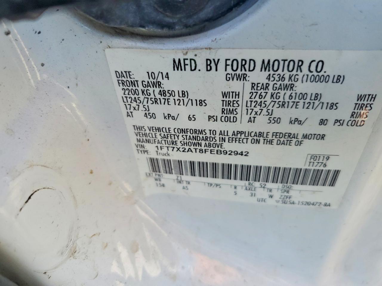 2015 Ford F250 Super Duty White vin: 1FT7X2AT8FEB92942