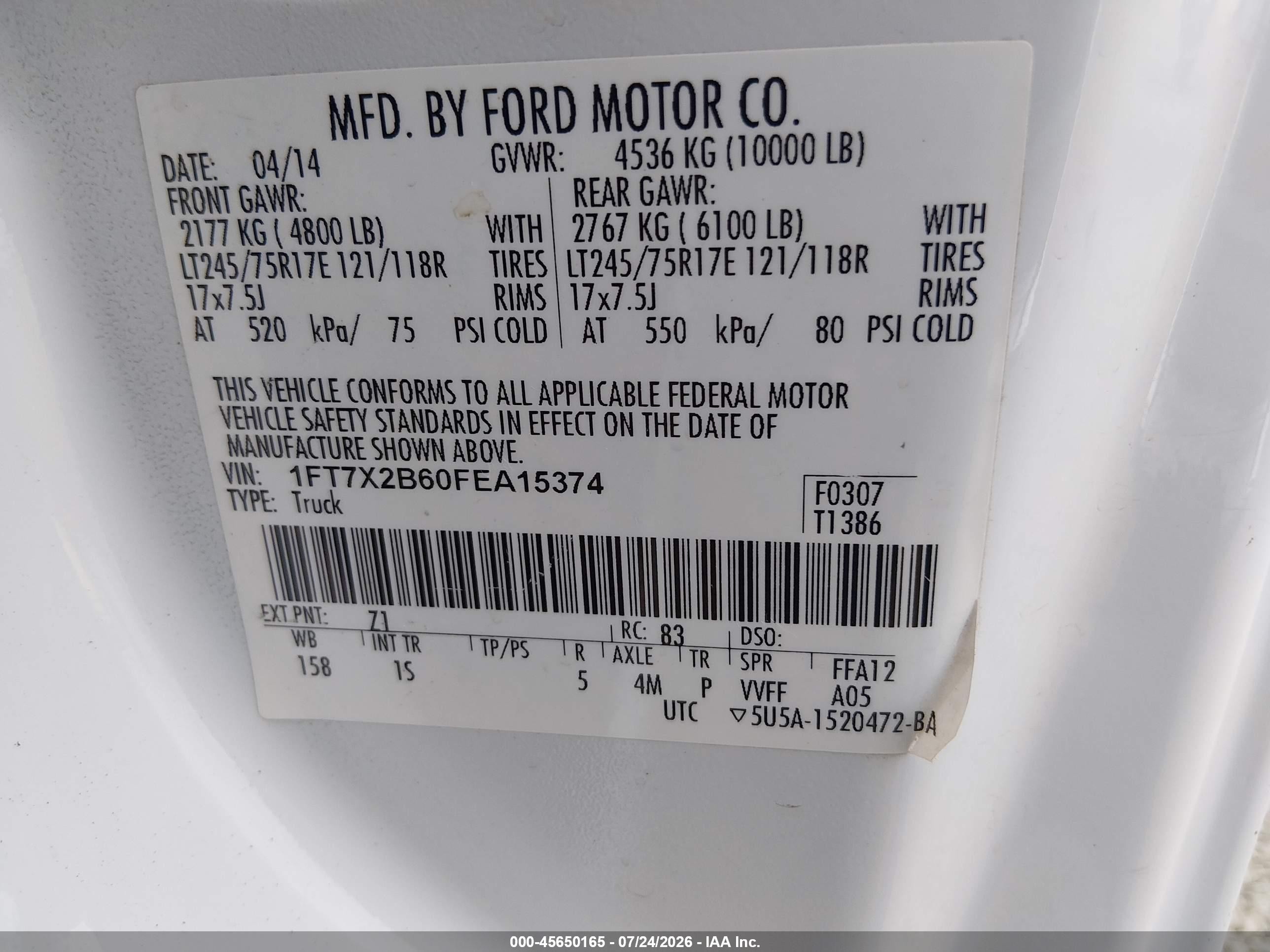 2015 Ford F-250 Xl White vin: 1FT7X2B60FEA15374