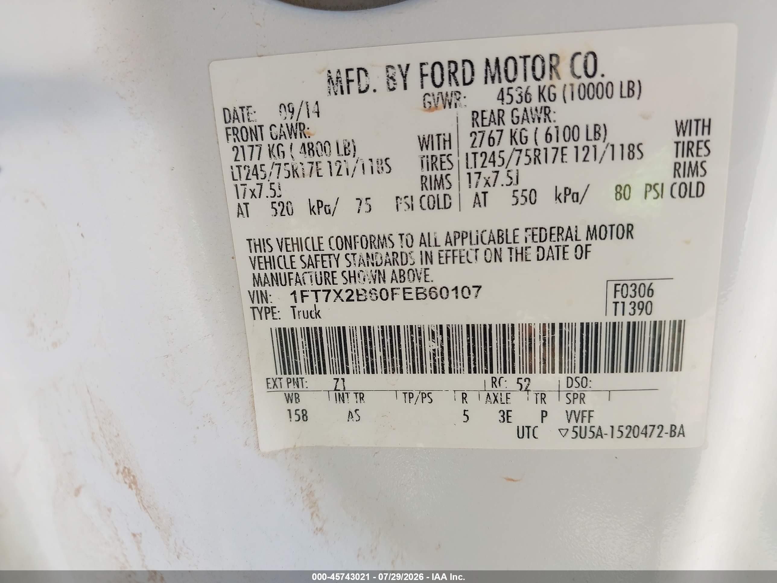 2015 Ford F-250 Xl White vin: 1FT7X2B60FEB60107