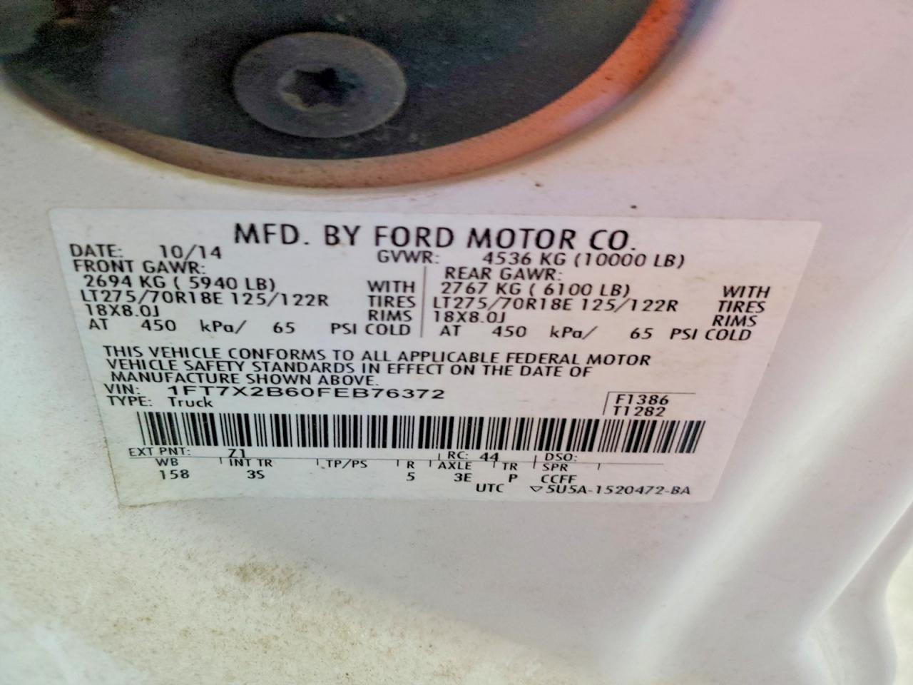 2015 Ford F250 Super Duty White vin: 1FT7X2B60FEB76372