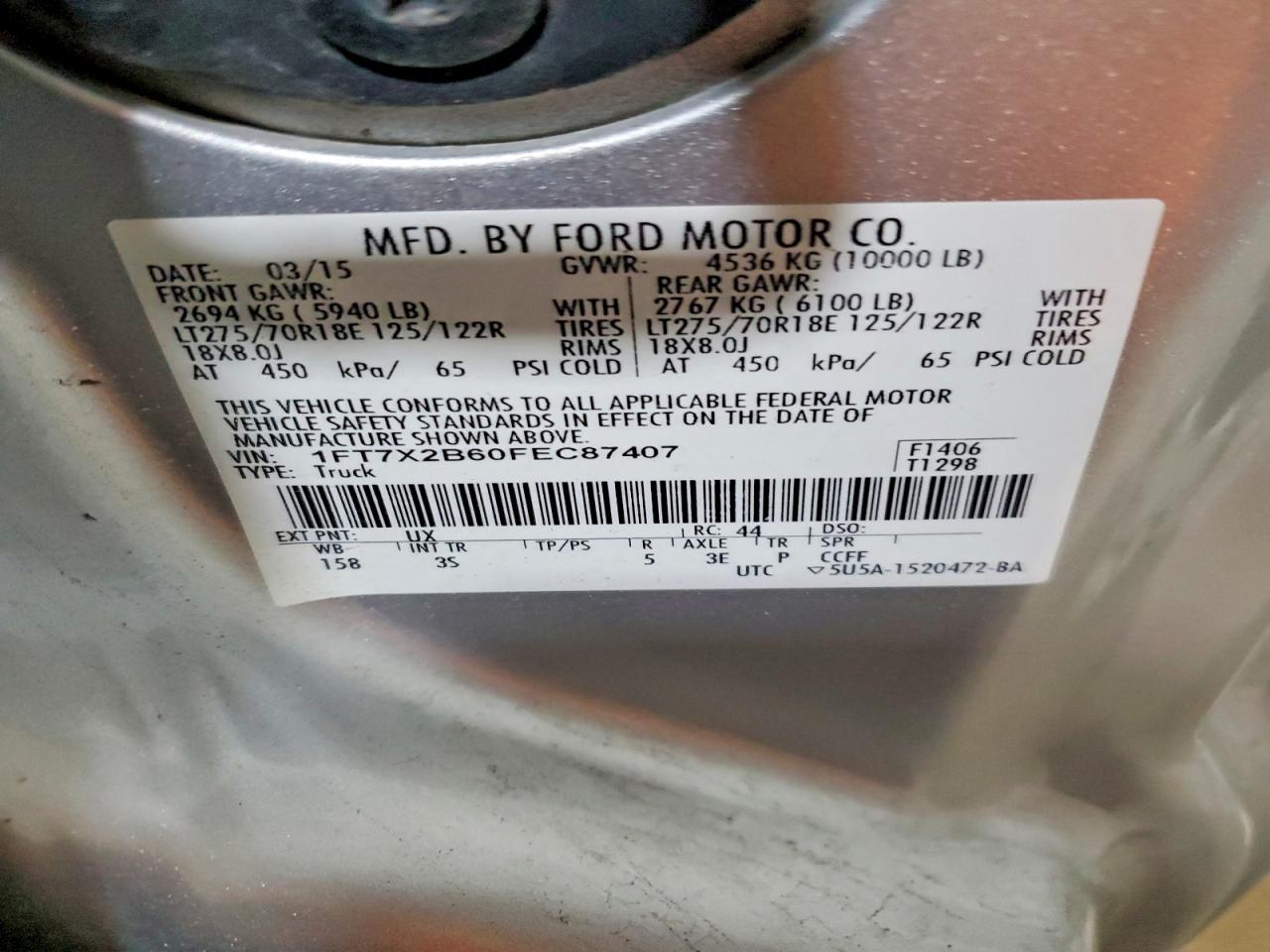 2015 Ford F250 Super Duty Silver vin: 1FT7X2B60FEC87407