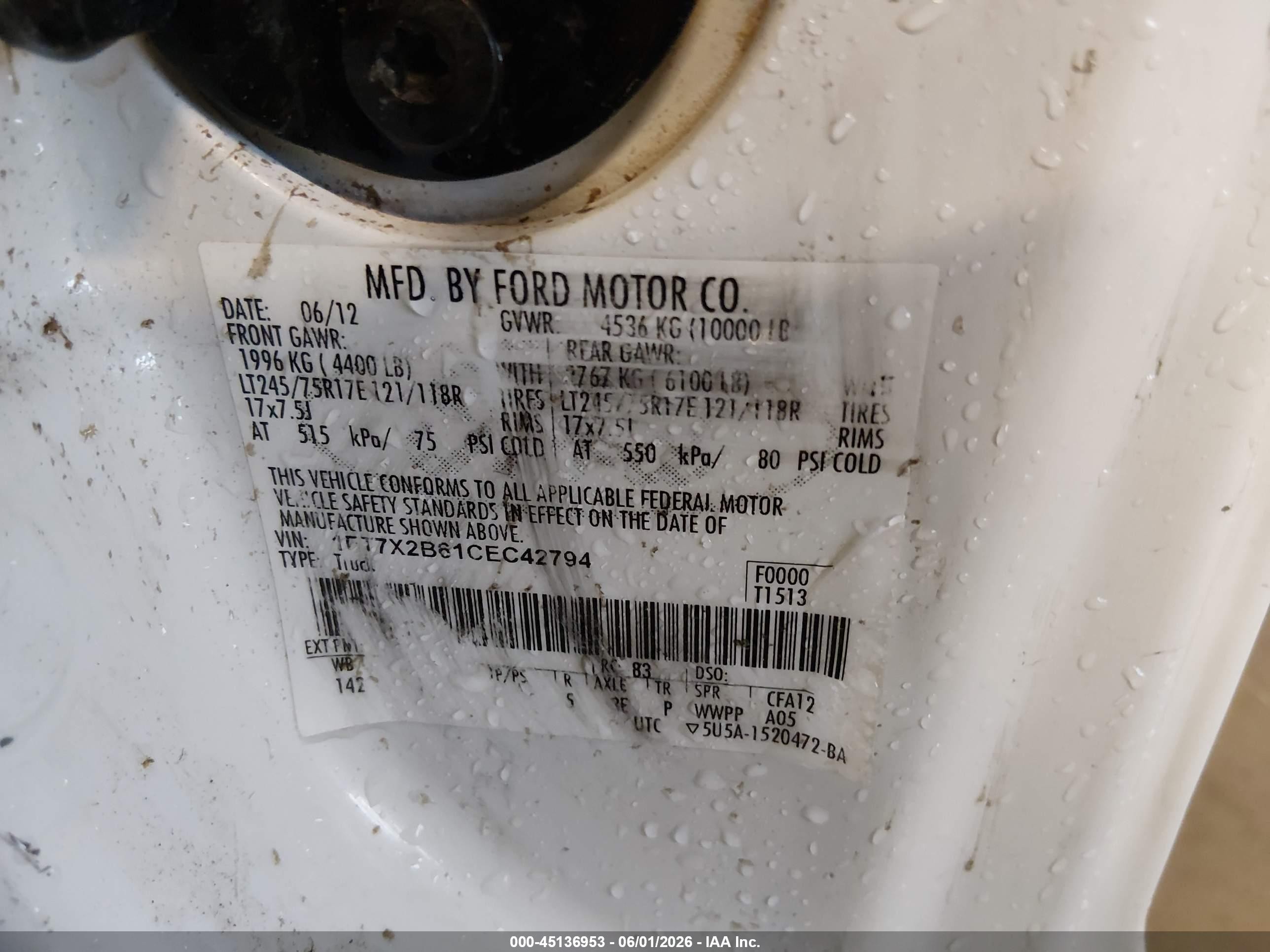 2012 Ford F-250 Xl White vin: 1FT7X2B61CEC42794