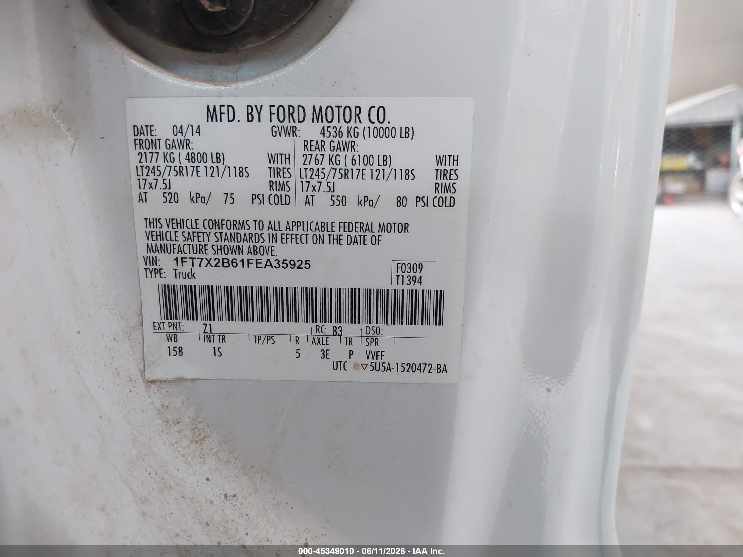 2015 Ford F-250 Xl White vin: 1FT7X2B61FEA35925