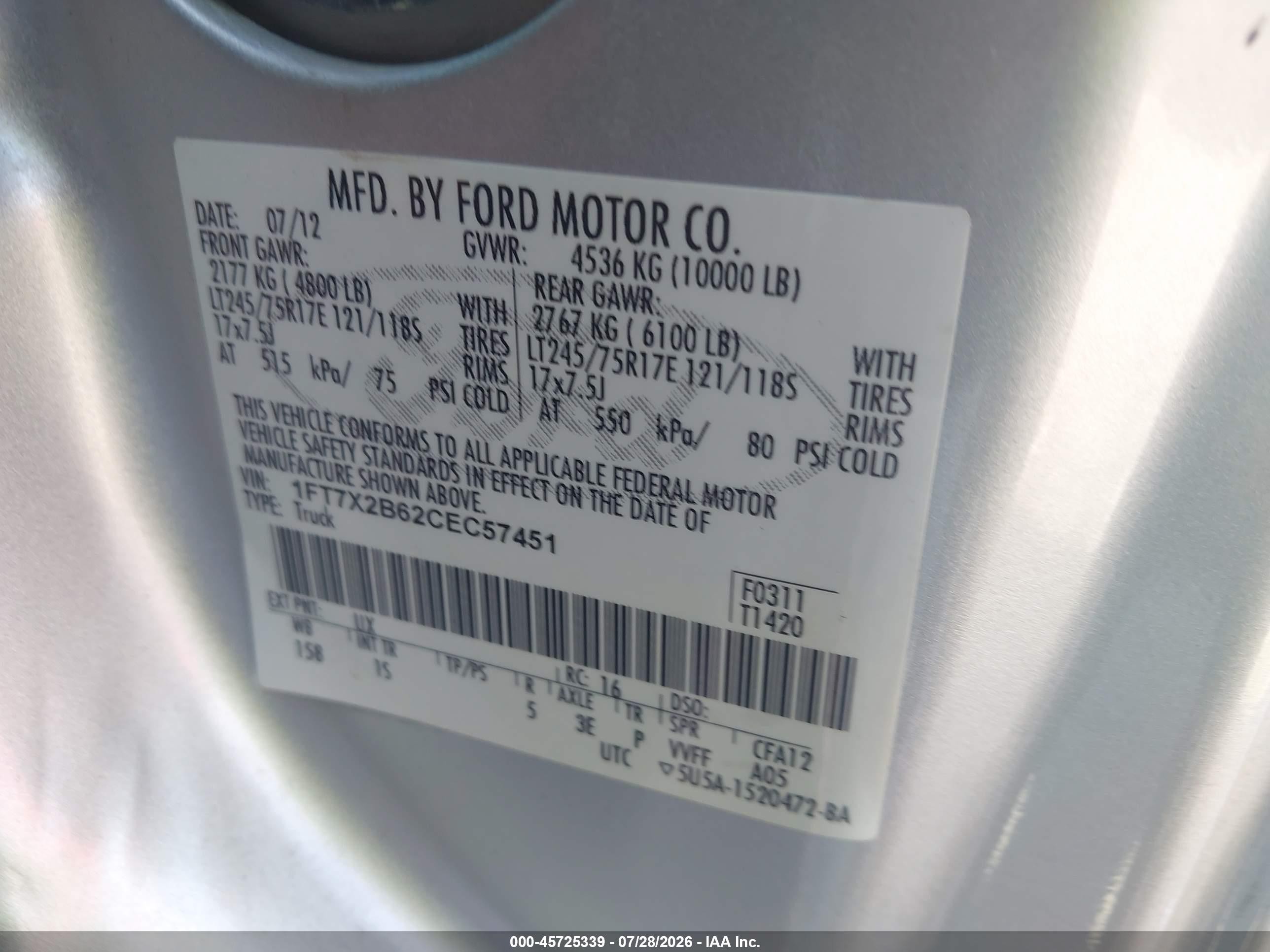 2012 Ford F-250 Xl Silver vin: 1FT7X2B62CEC57451