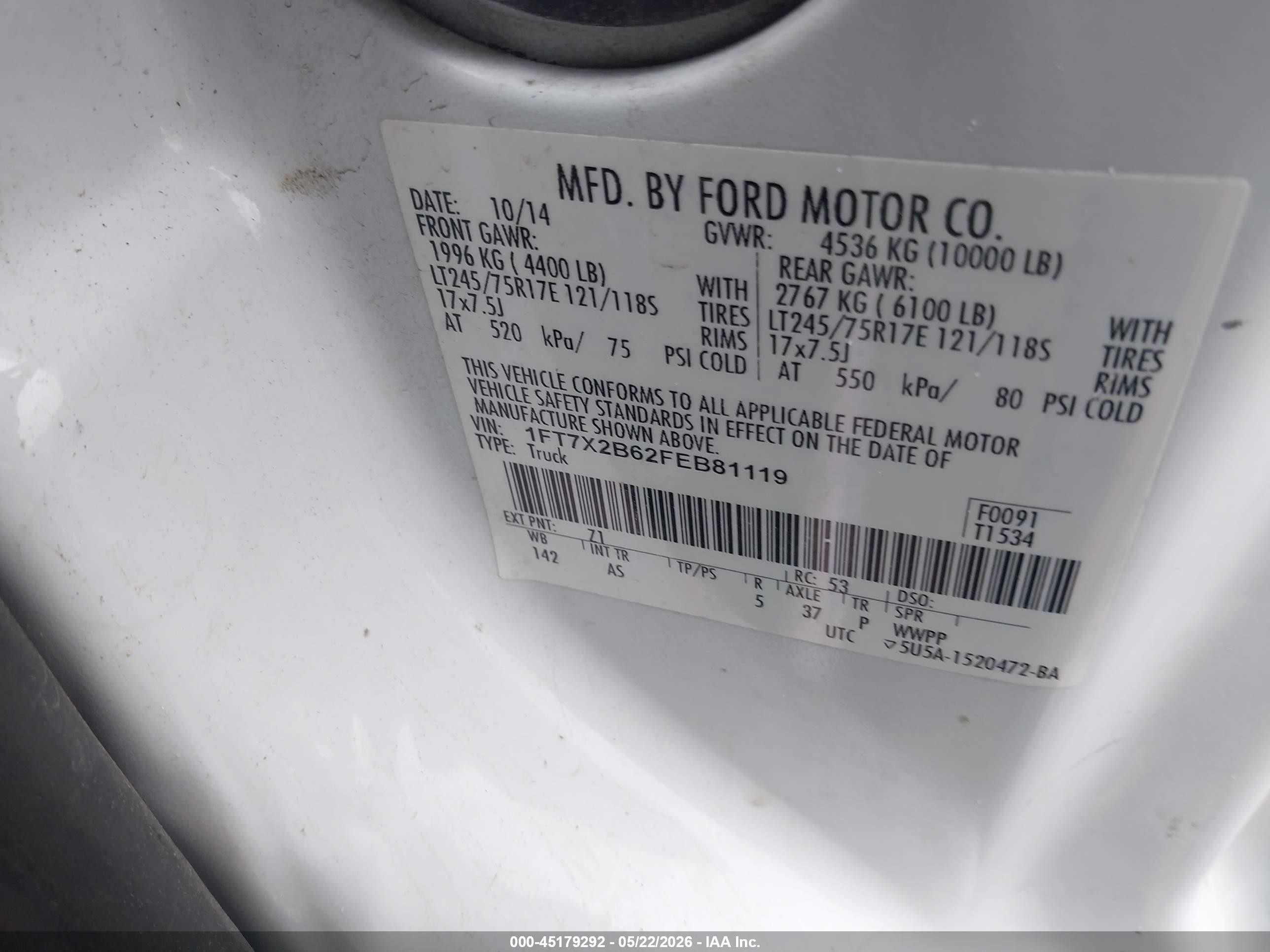 2015 Ford F-250 Xl Белый vin: 1FT7X2B62FEB81119
