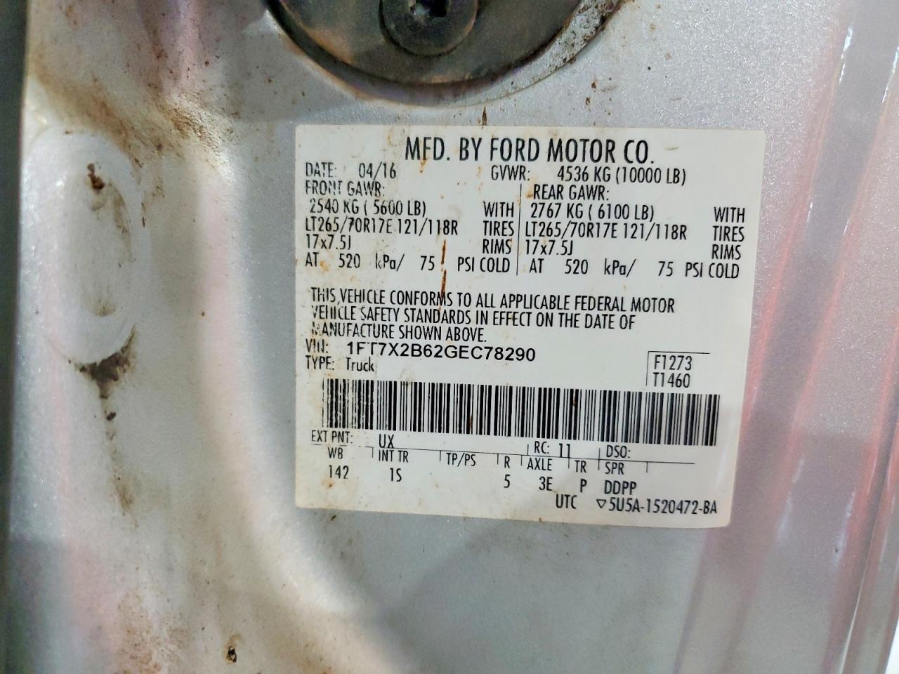 2016 Ford F250 Super Duty Silver vin: 1FT7X2B62GEC78290