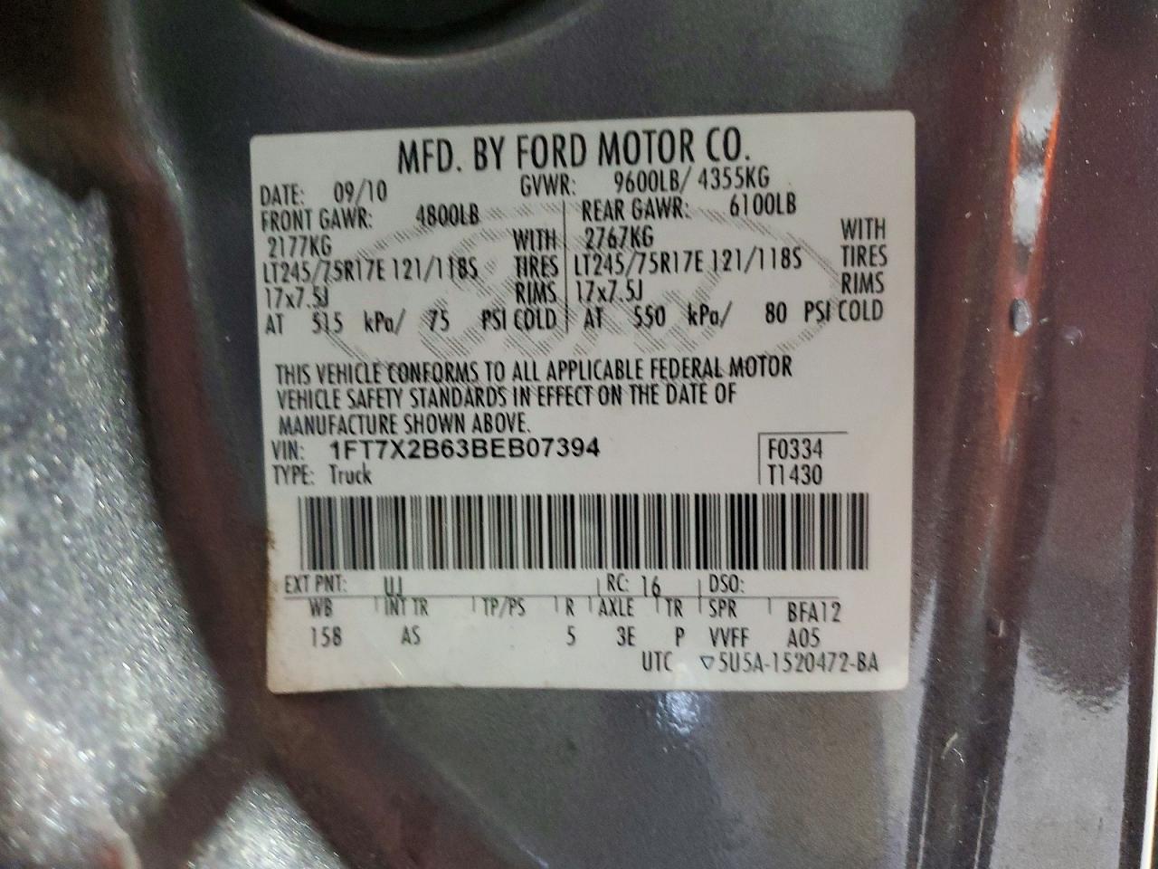 2011 Ford F250 Super Duty Gray vin: 1FT7X2B63BEB07394