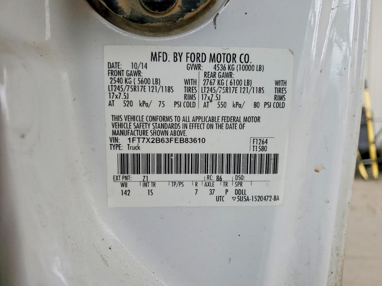 2015 Ford F-250 Sd White vin: 1FT7X2B63FEB83610