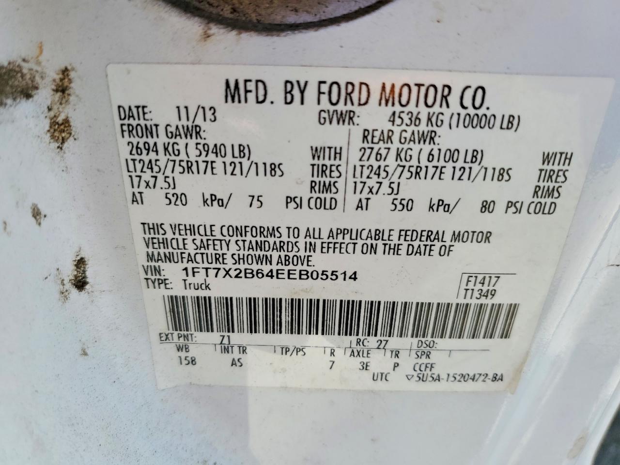 2014 Ford F250 Super Duty Белый vin: 1FT7X2B64EEB05514
