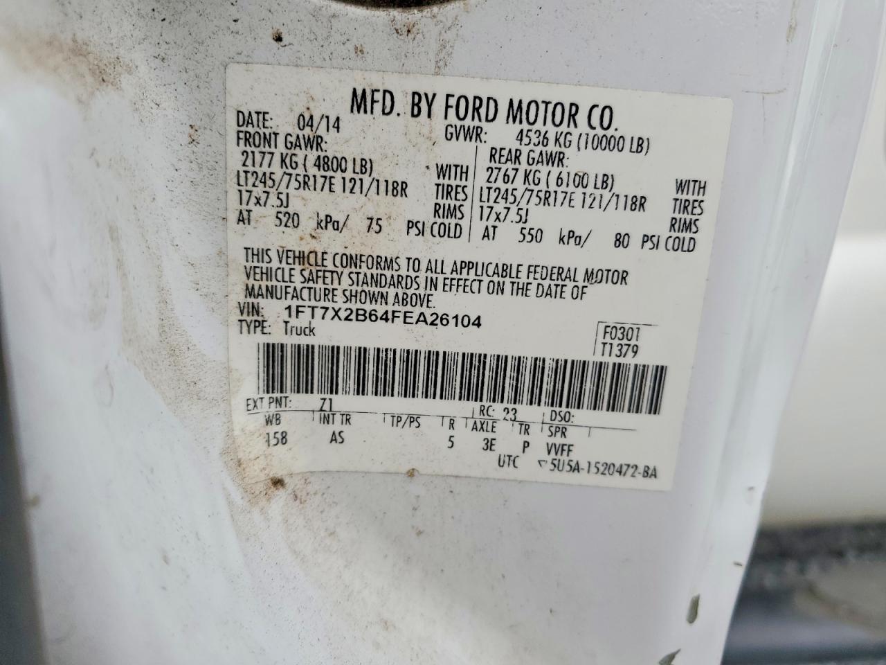 2015 Ford F250 Super Duty White vin: 1FT7X2B64FEA26104