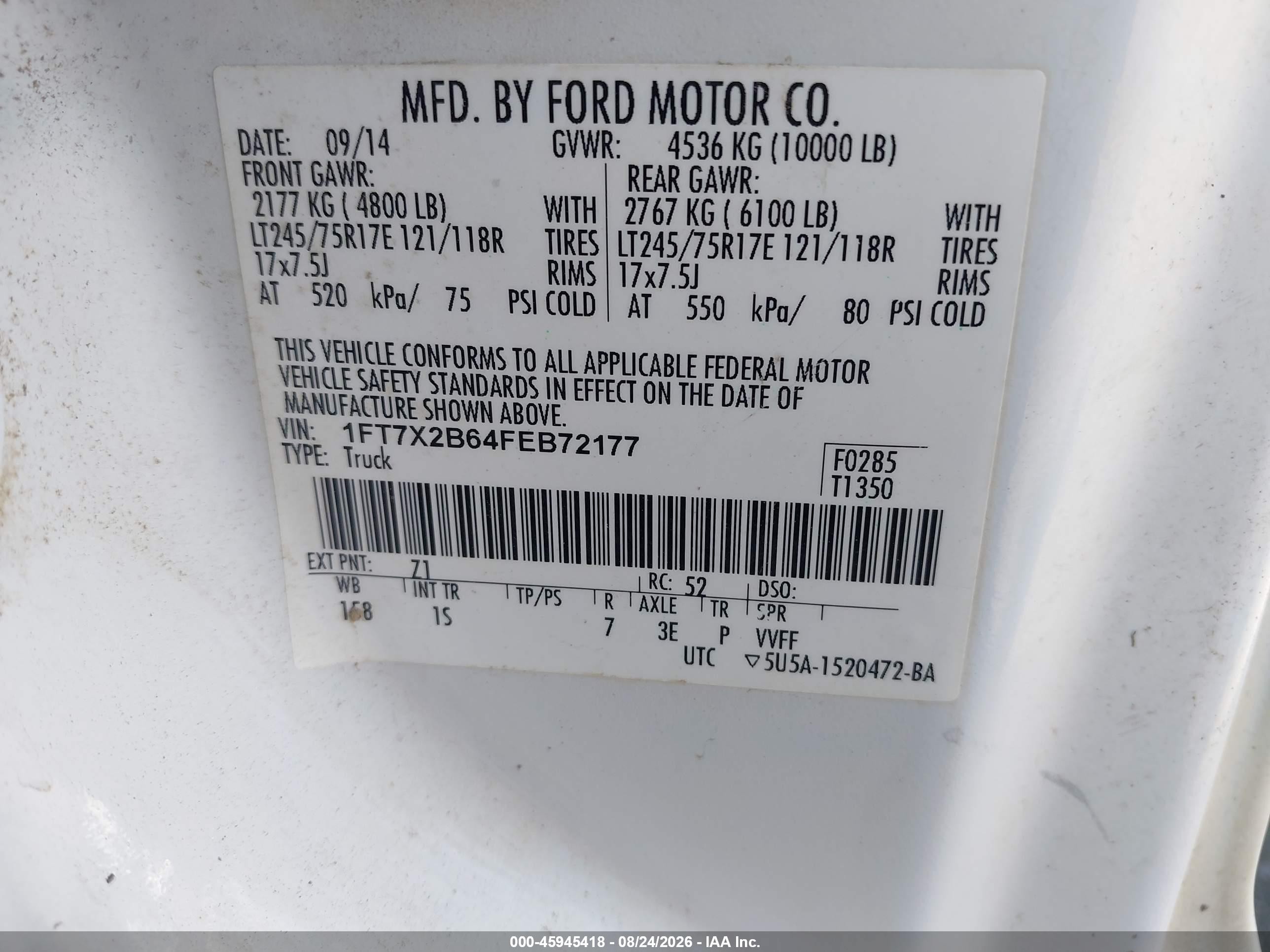 2015 Ford F-250 Xl Белый vin: 1FT7X2B64FEB72177