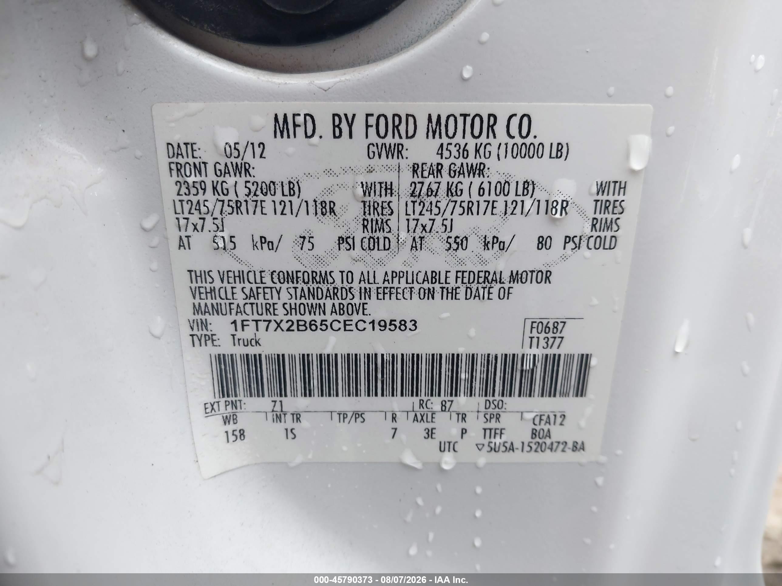 2012 Ford F-250 Xl Белый vin: 1FT7X2B65CEC19583