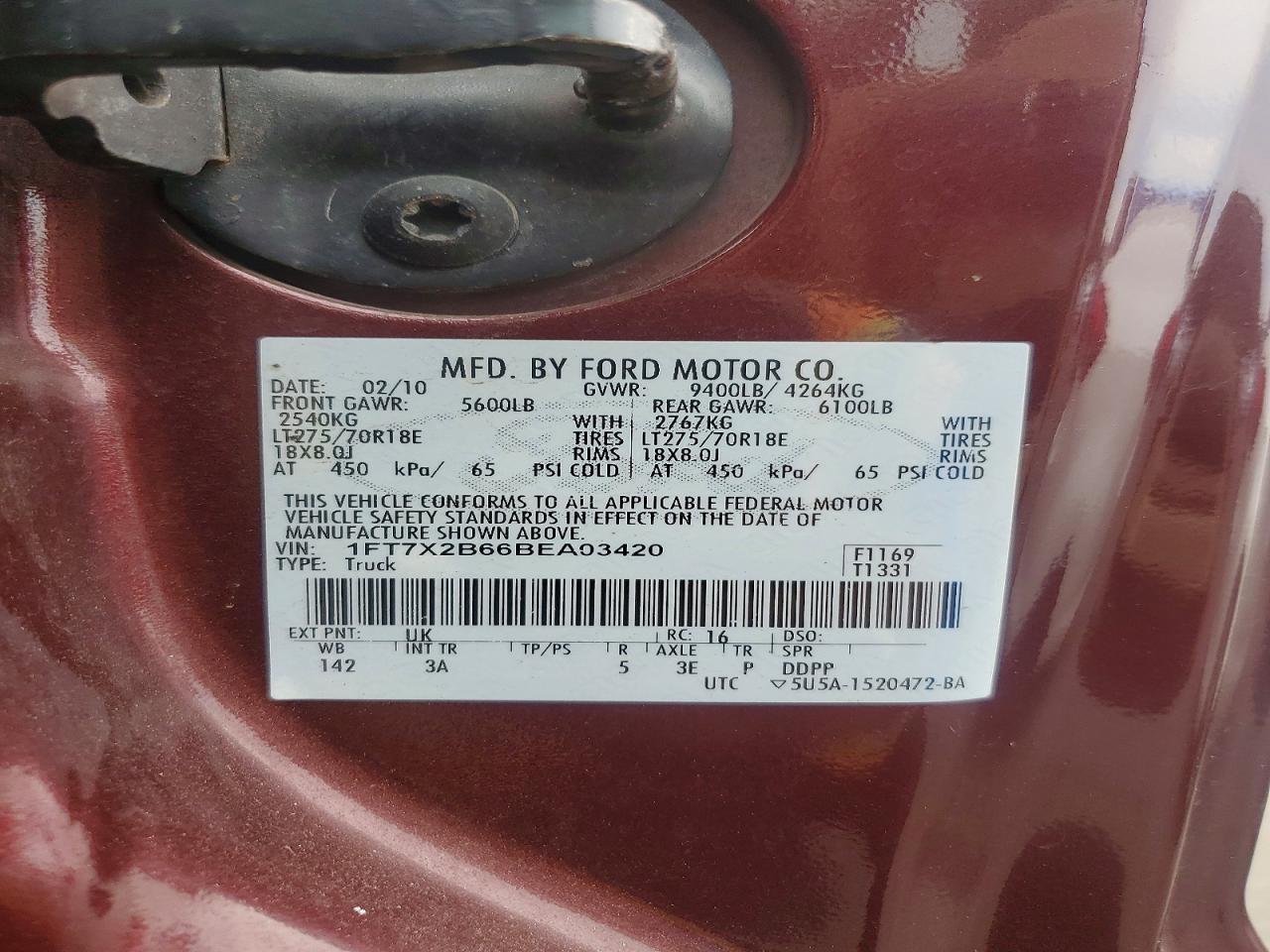 2011 Ford F250 Super Duty Maroon vin: 1FT7X2B66BEA03420