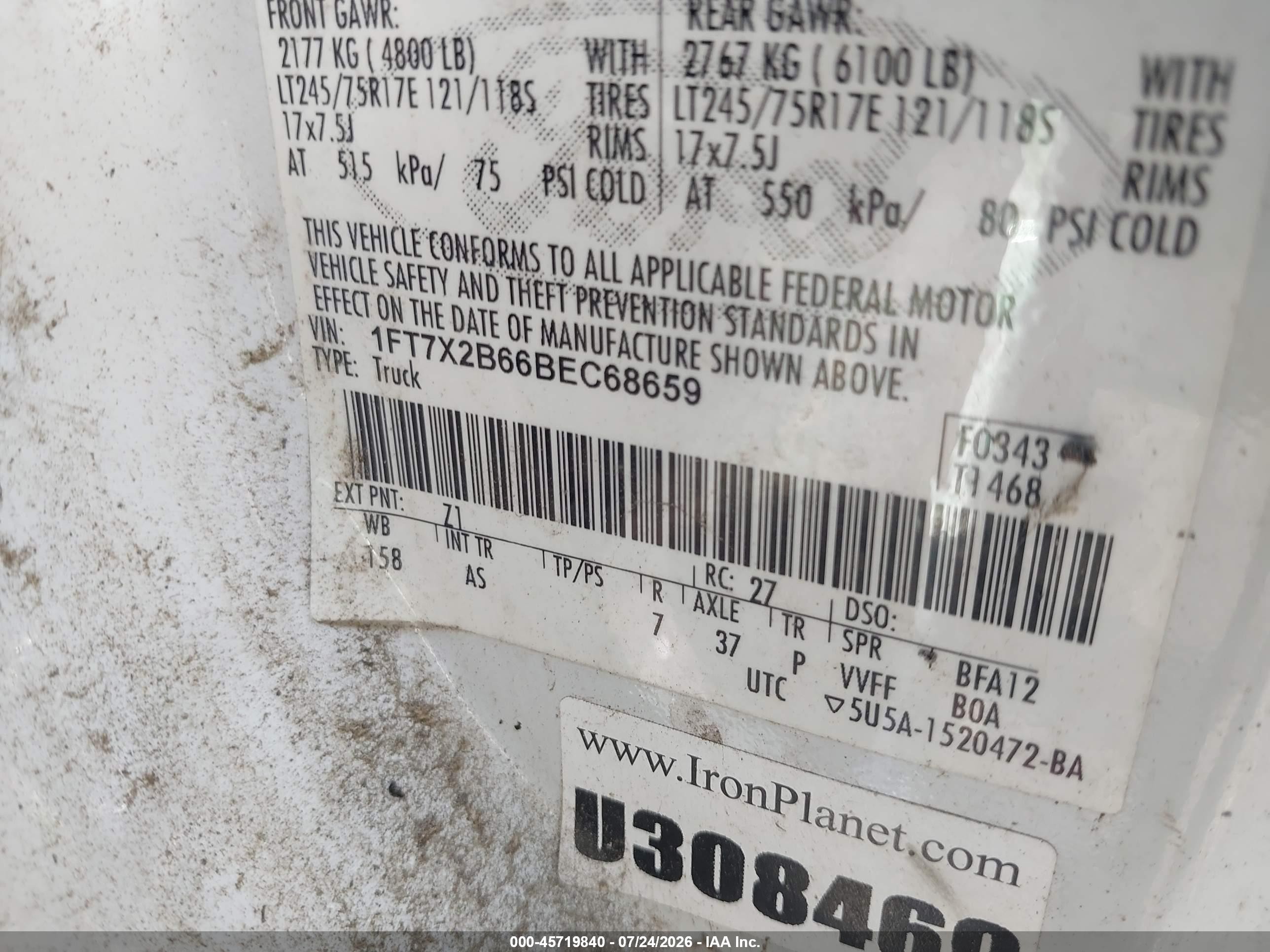 2011 Ford F-250 Xl White vin: 1FT7X2B66BEC68659