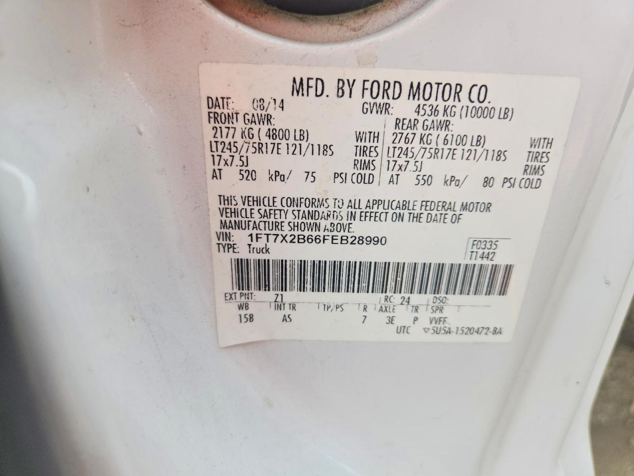 2015 Ford F250 Super Duty White vin: 1FT7X2B66FEB28990