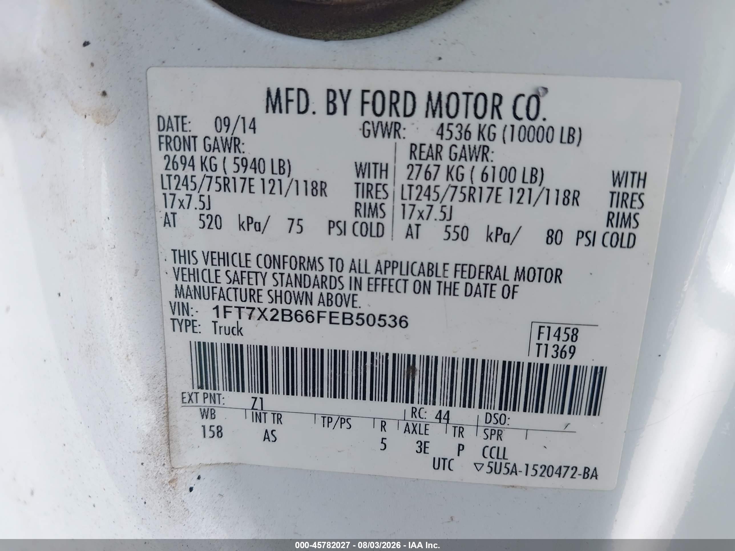 2015 Ford F-250 Xl White vin: 1FT7X2B66FEB50536