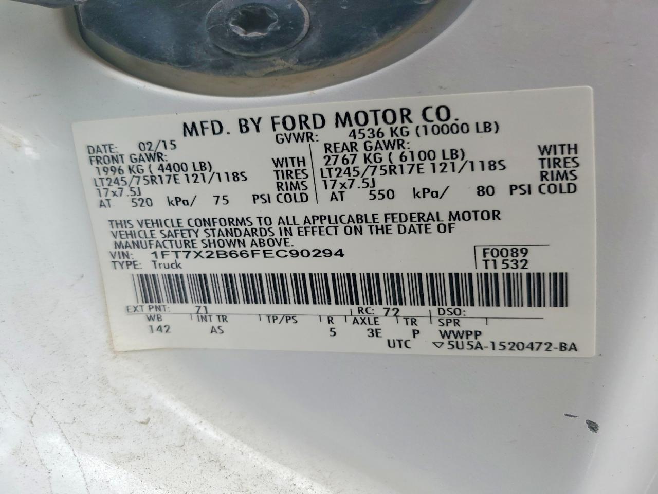 2015 Ford F250 Super Duty White vin: 1FT7X2B66FEC90294