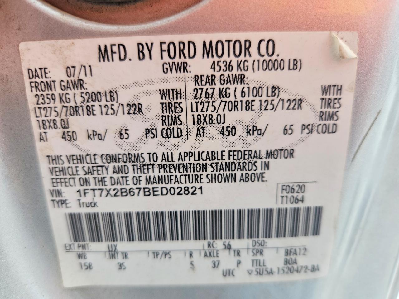 2011 Ford F250 Super Duty Silver vin: 1FT7X2B67BED02821