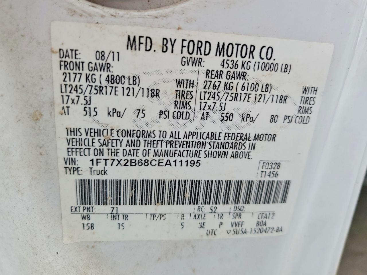 2012 Ford F250 Super Duty White vin: 1FT7X2B68CEA11195