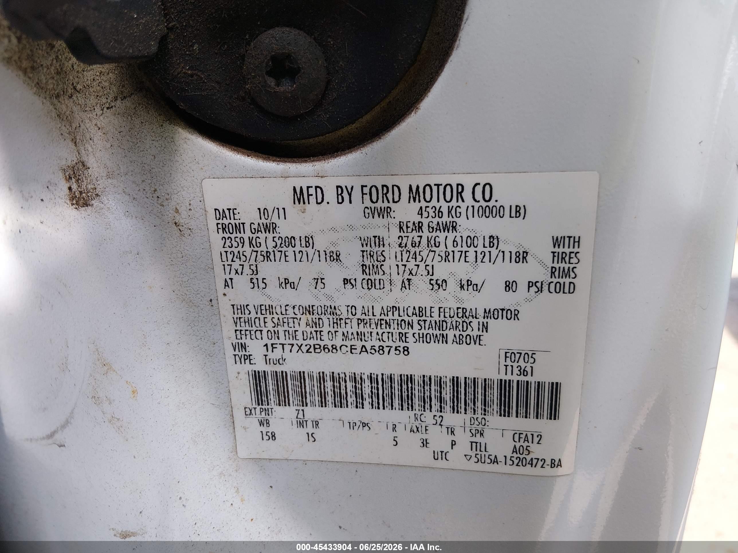 2012 Ford Super Duty F-250 Srw Lariat/xl/xlt White vin: 1FT7X2B68CEA58758