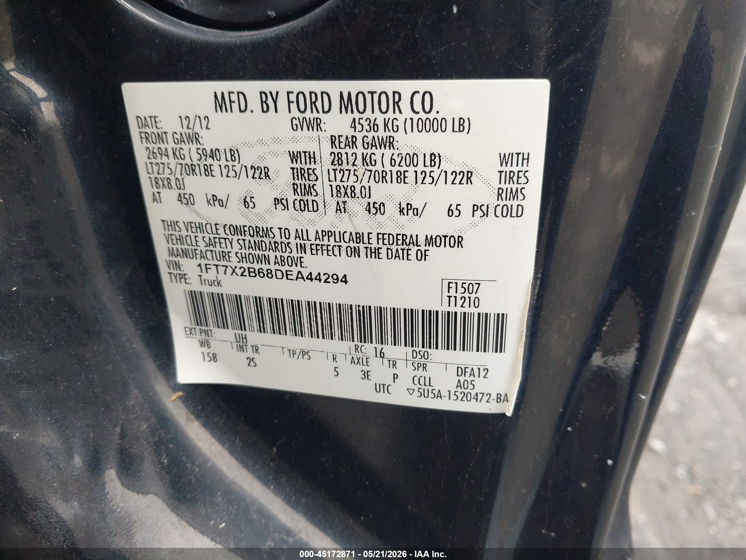 2013 Ford F-250 Xlt Black vin: 1FT7X2B68DEA44294