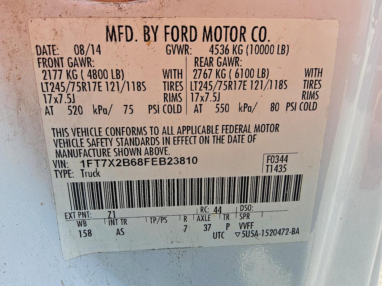 2015 Ford F250 Super Duty Белый vin: 1FT7X2B68FEB23810