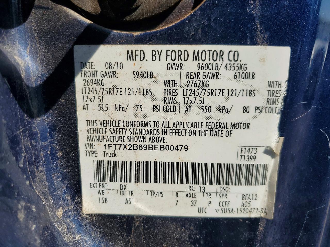 2011 Ford F250 Super Duty Blue vin: 1FT7X2B69BEB00479