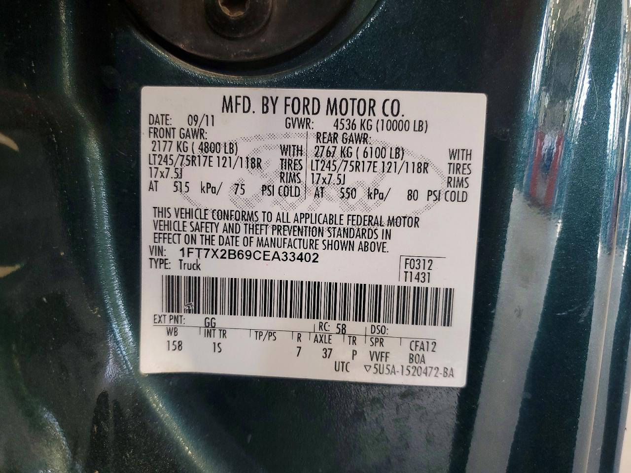 2012 Ford F250 Super Duty Blue vin: 1FT7X2B69CEA33402
