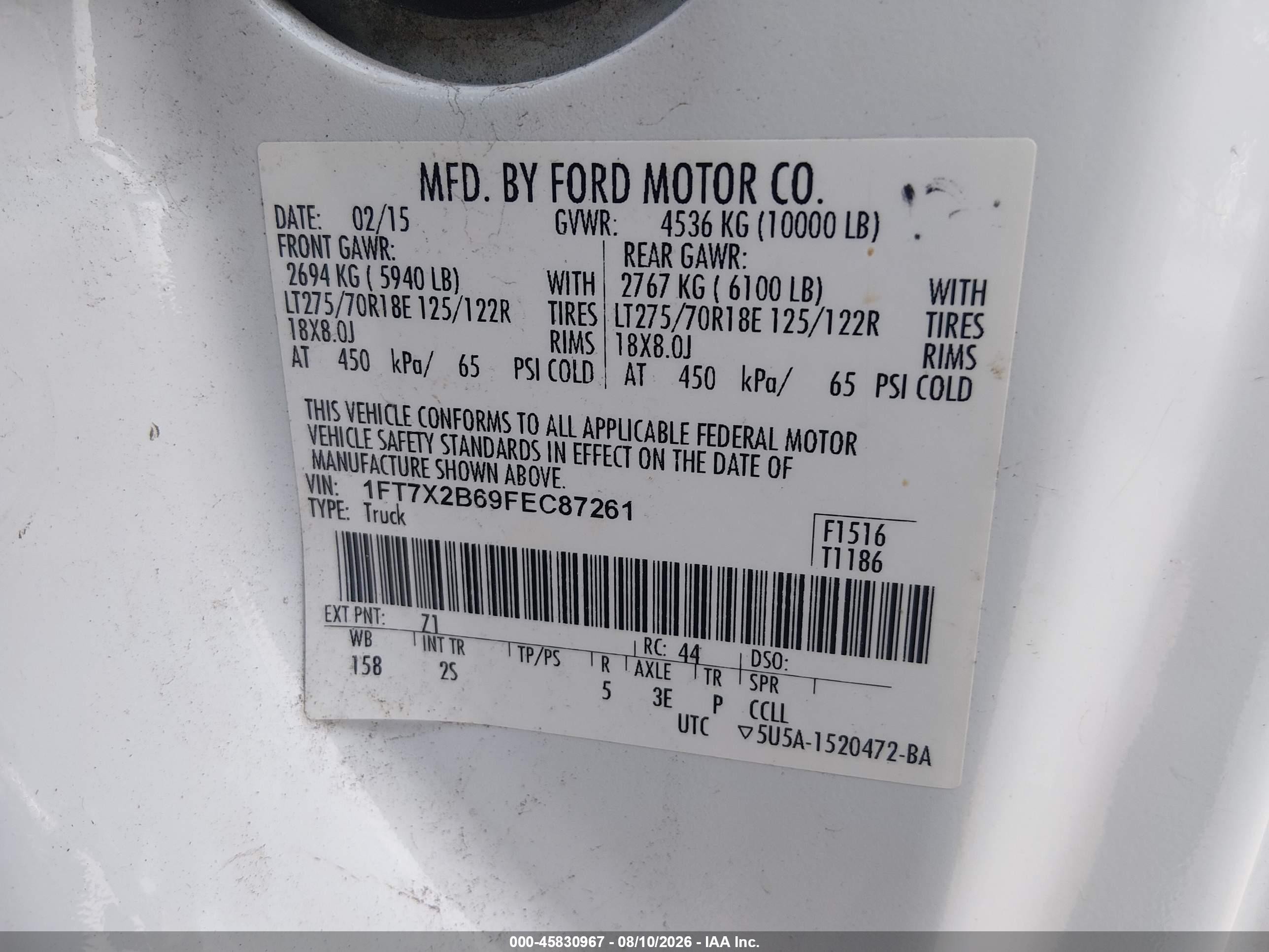 2015 Ford F-250 Xlt White vin: 1FT7X2B69FEC87261