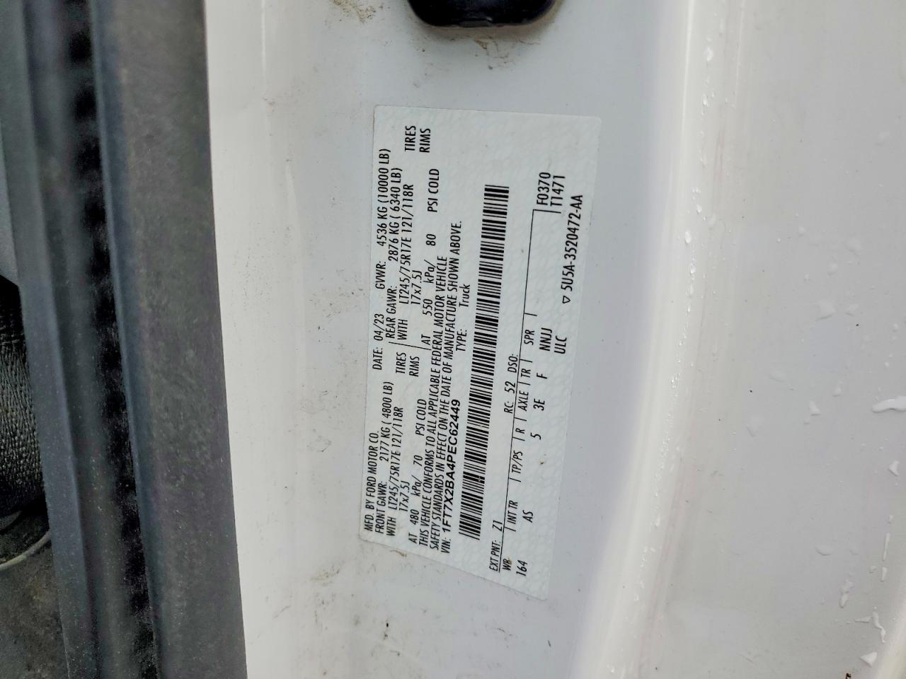 2023 Ford F250 Super Duty White vin: 1FT7X2BA4PEC62449