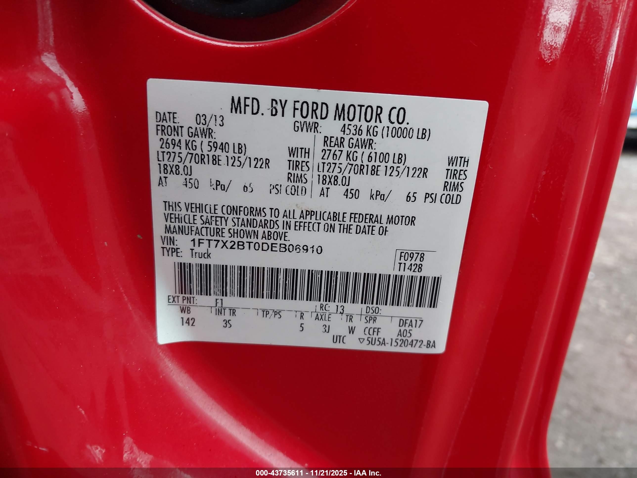 2013 Ford F-250 Xlt Red vin: 1FT7X2BT0DEB06910