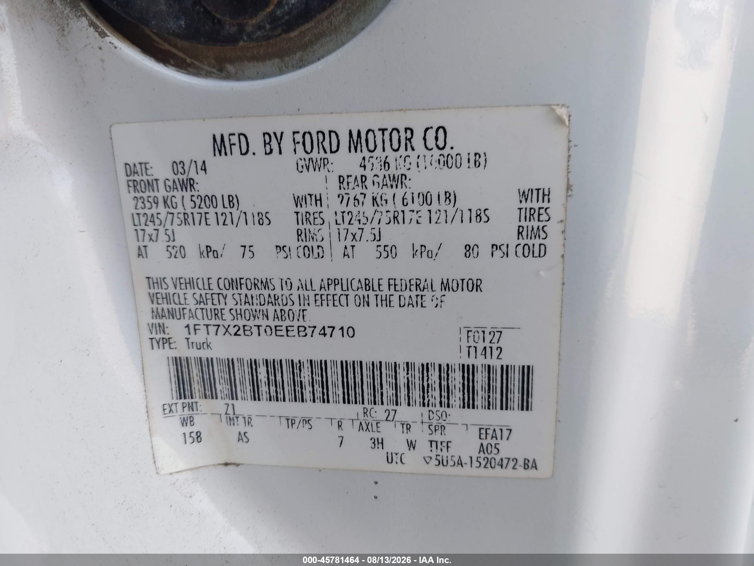 2014 Ford F-250 Xl White vin: 1FT7X2BT0EEB74710