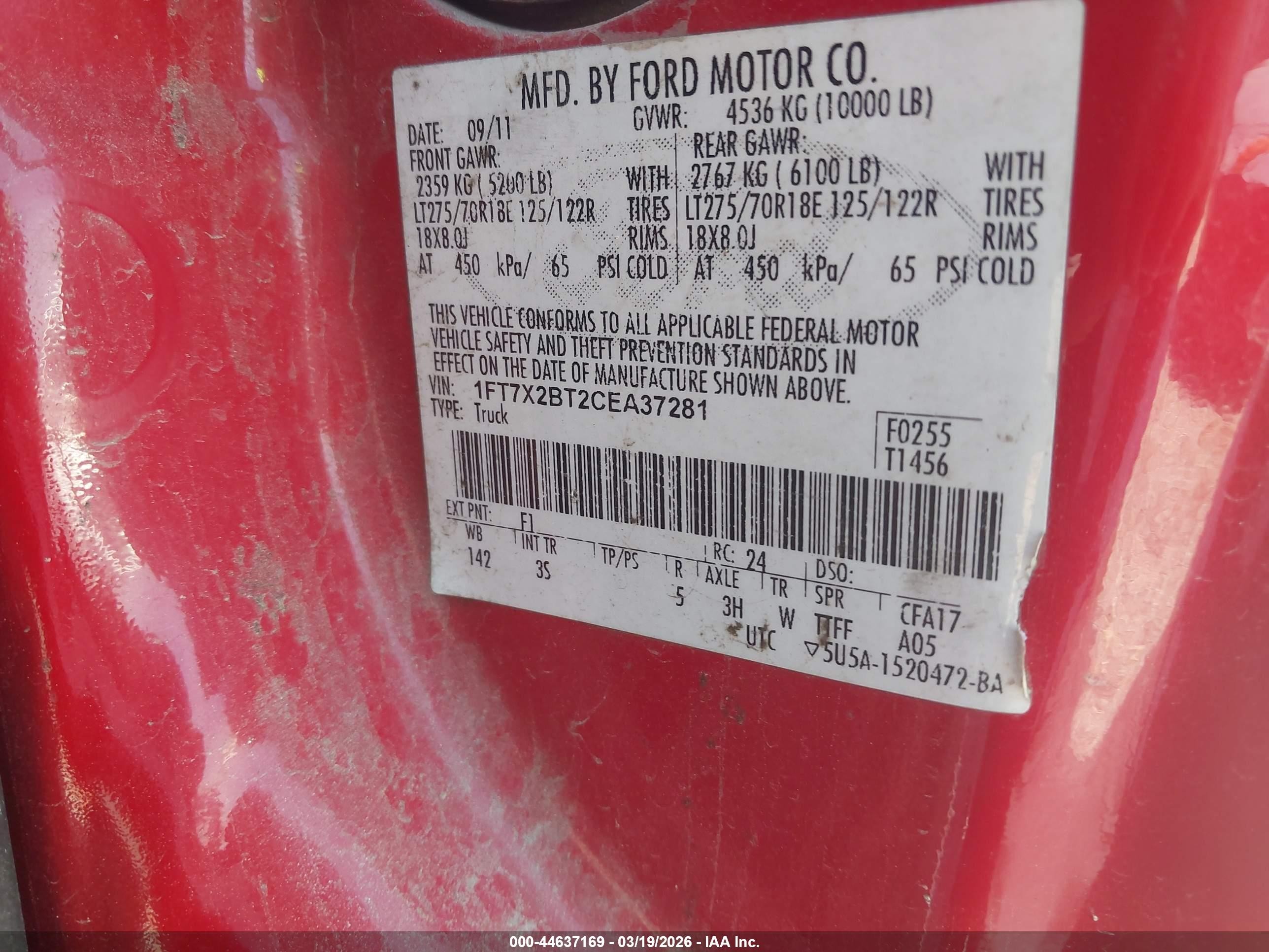 2012 Ford F-250 Xlt Red vin: 1FT7X2BT2CEA37281