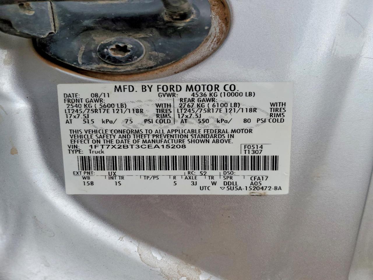 2012 Ford F250 Silver vin: 1FT7X2BT3CEA15208
