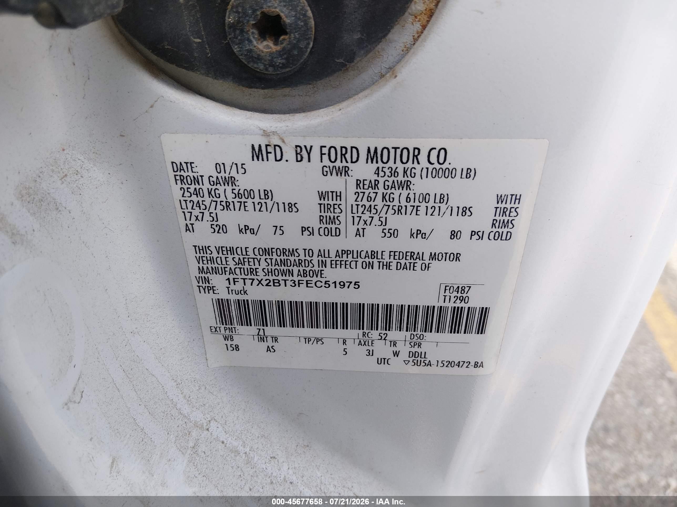 2015 Ford F-250 Xl White vin: 1FT7X2BT3FEC51975