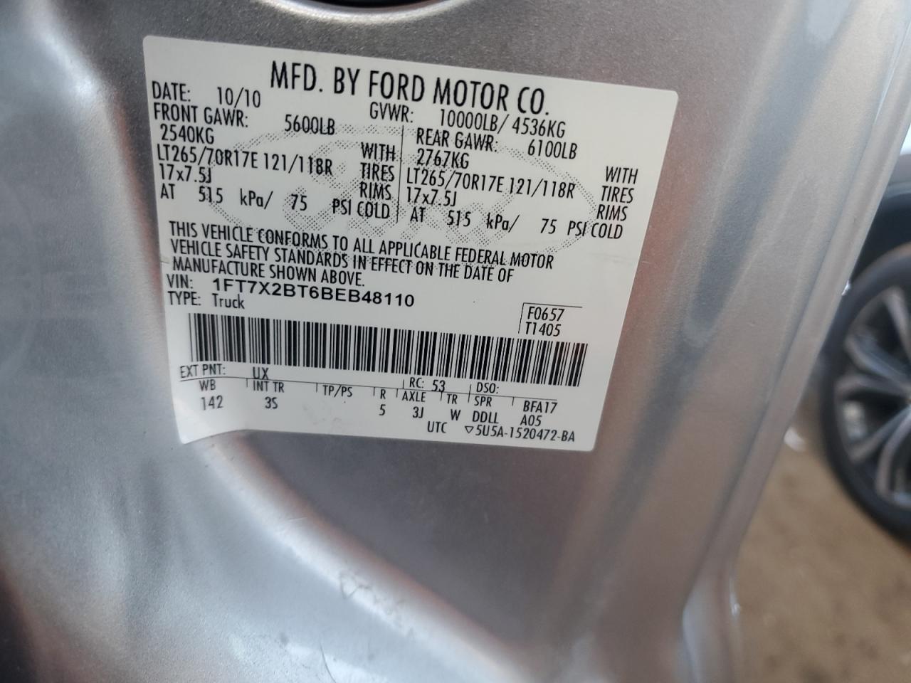 2011 Ford F250 Super Duty Silver vin: 1FT7X2BT6BEB48110