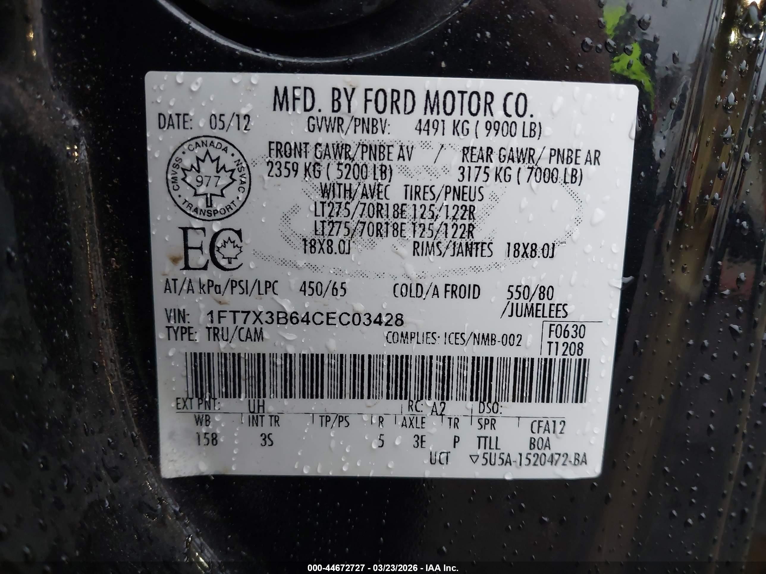 2012 Ford Super Duty F-350 Srw Xlt Black vin: 1FT7X3B64CEC03428