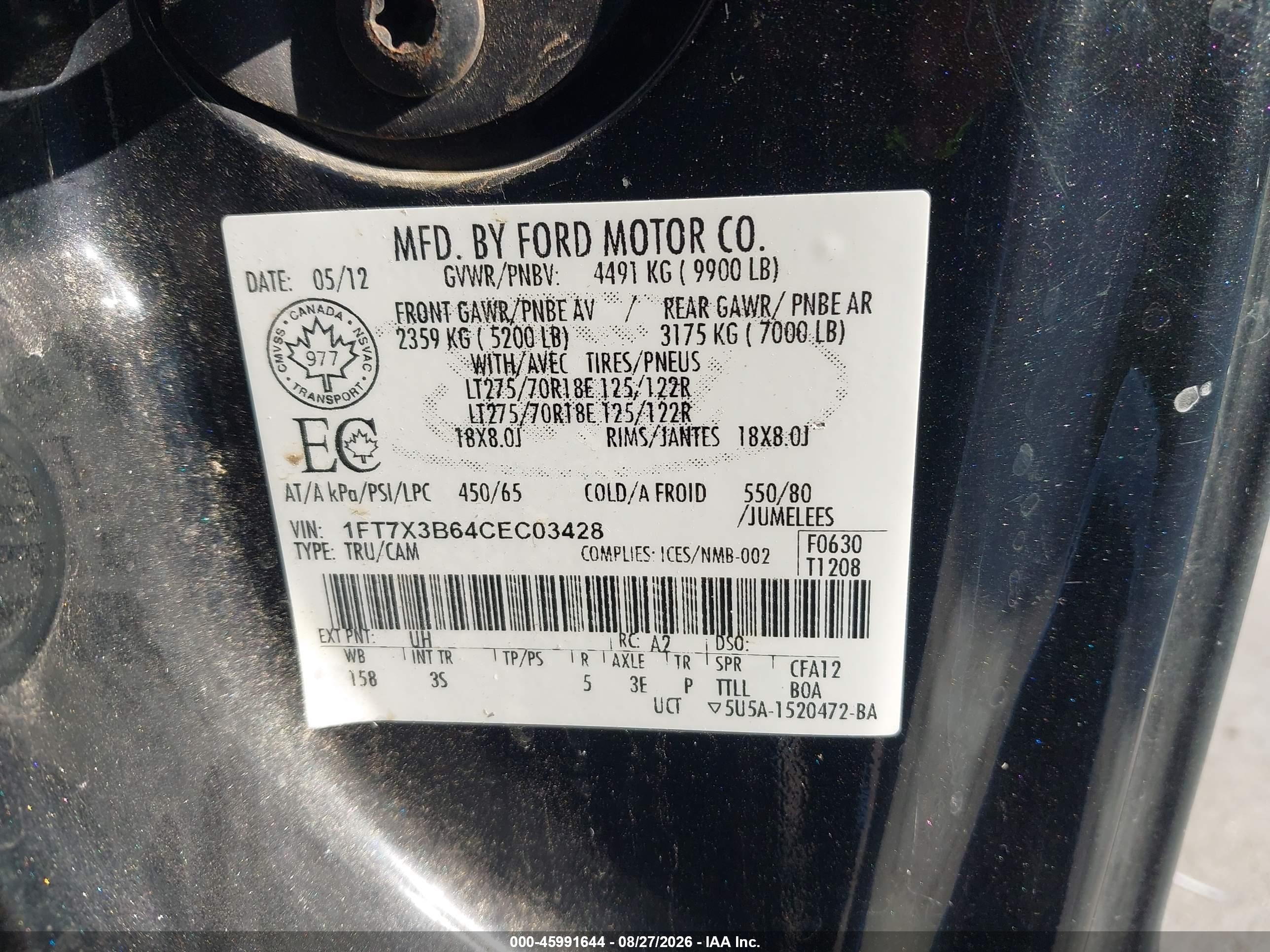 2012 Ford Super Duty F-350 Srw Xlt Black vin: 1FT7X3B64CEC03428