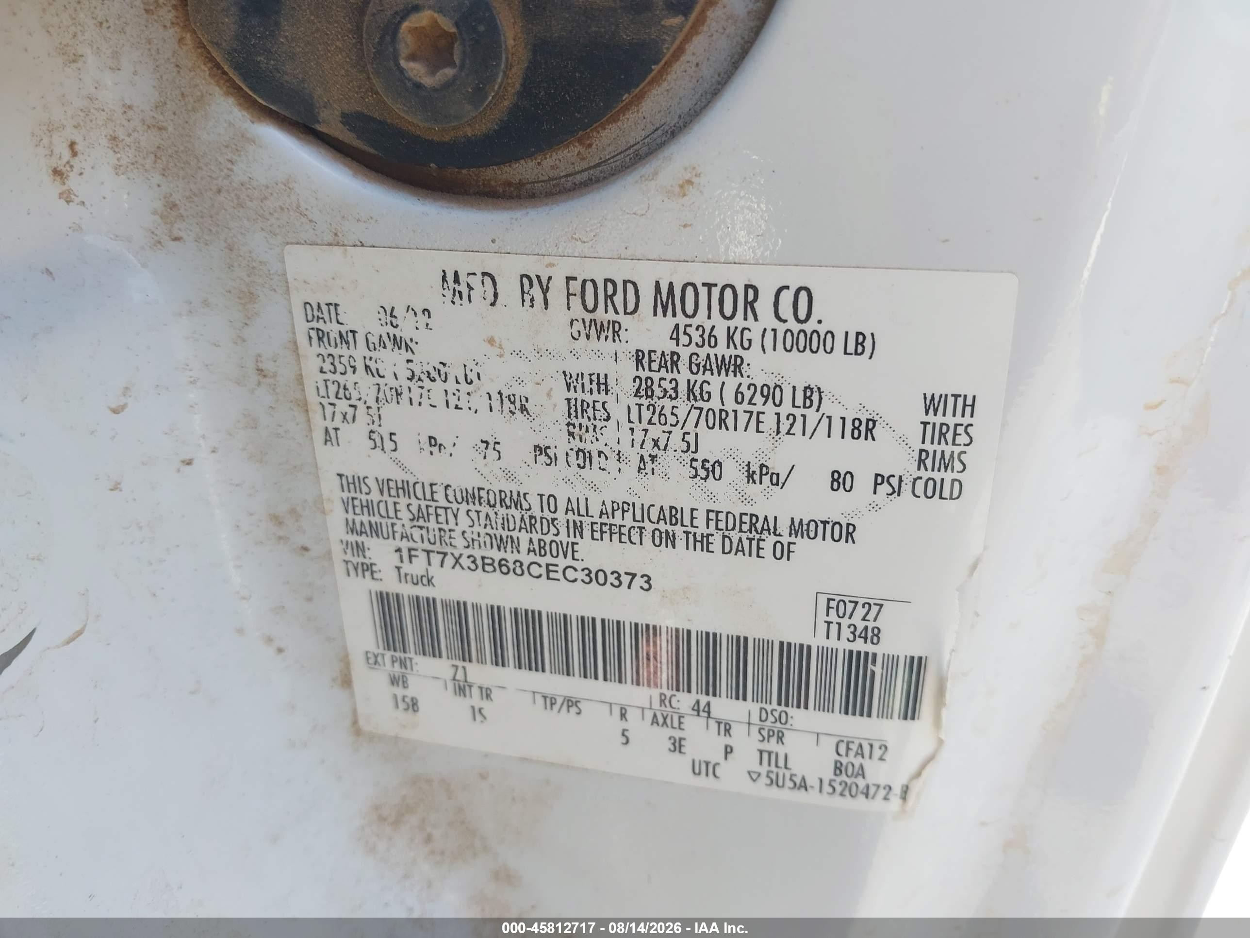 2012 Ford F-350 Xl White vin: 1FT7X3B68CEC30373