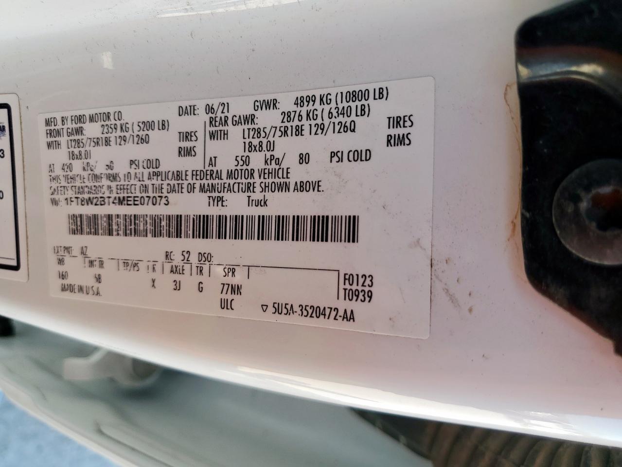 2021 Ford F250 Super Duty White vin: 1FT8W2BT4MEE07073