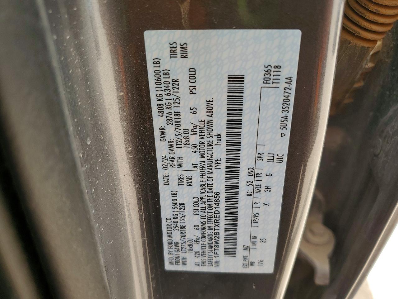 2024 Ford F250 Super Duty Gray vin: 1FT8W2BTXRED14856