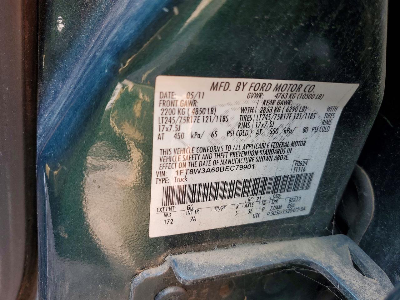 2011 Ford F350 Super Duty Green vin: 1FT8W3A60BEC79901