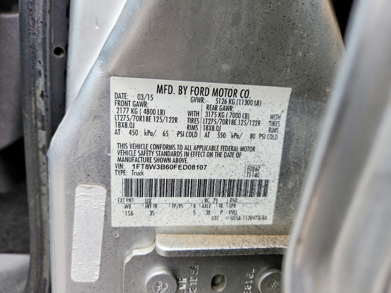 2015 Ford F350 Super Duty Silver vin: 1FT8W3B60FED08107