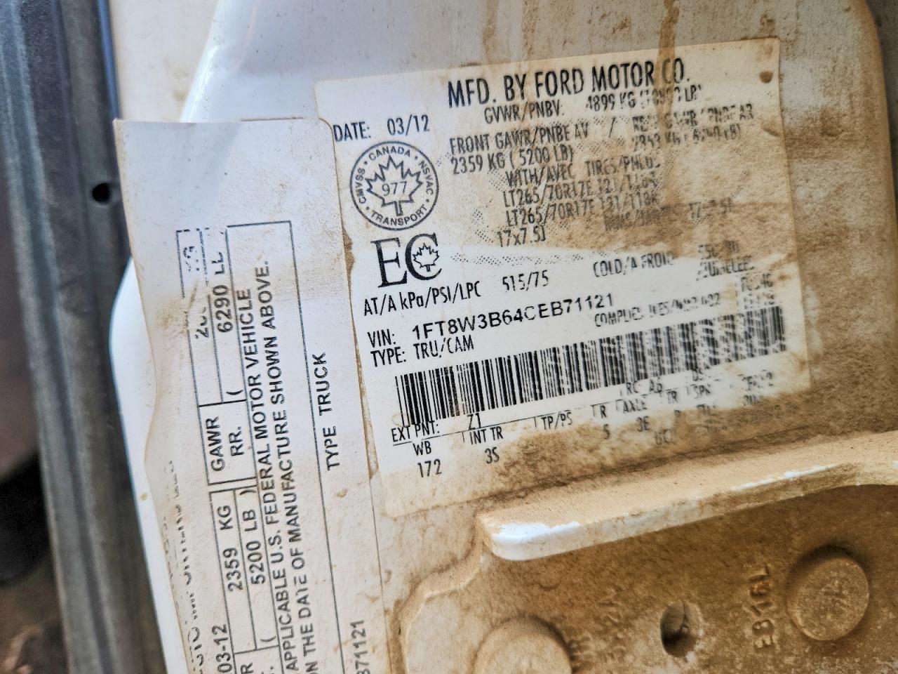 2012 Ford F350 Super Duty White vin: 1FT8W3B64CEB71121