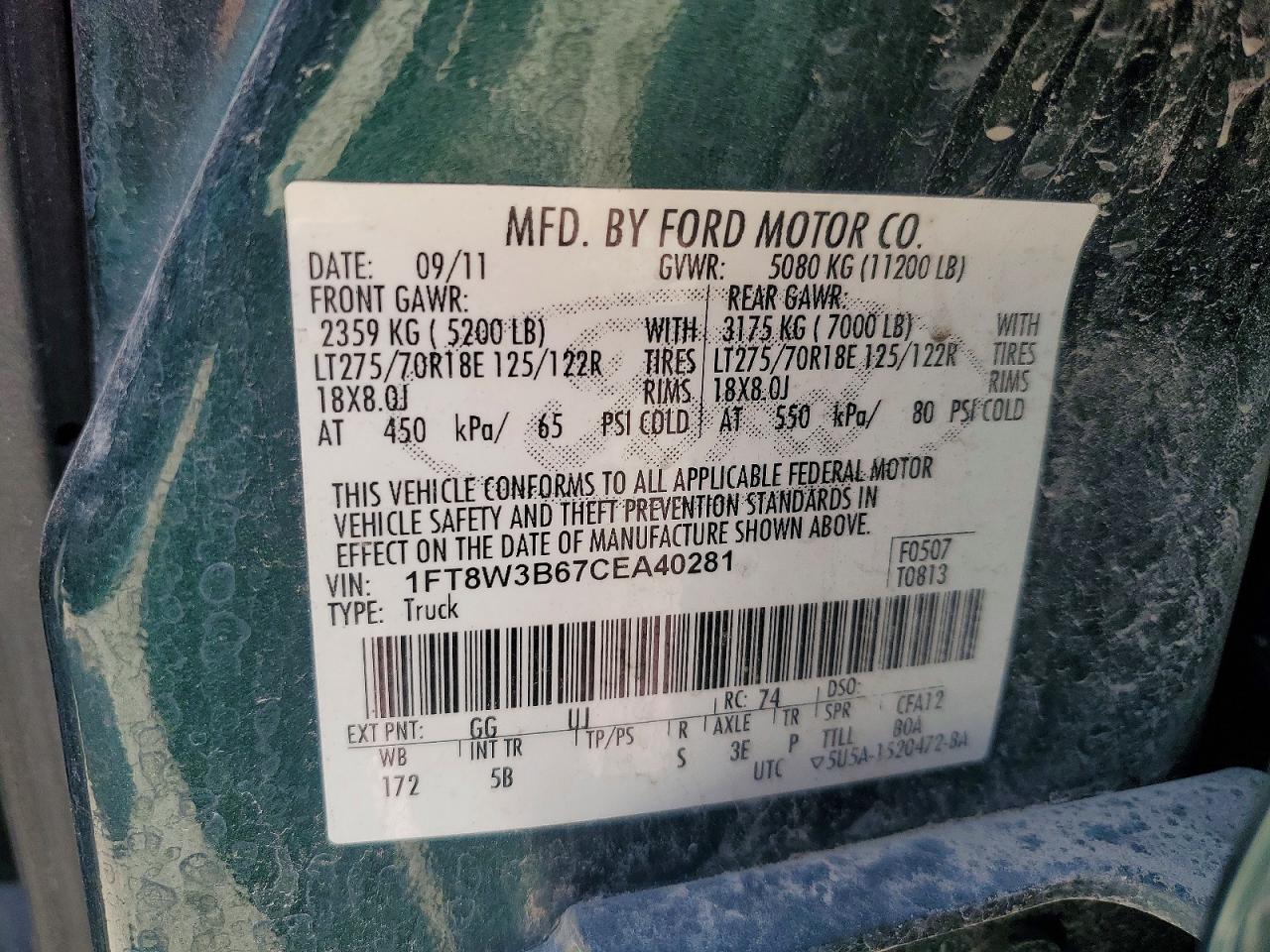 2012 Ford F350 Super Duty Green vin: 1FT8W3B67CEA40281