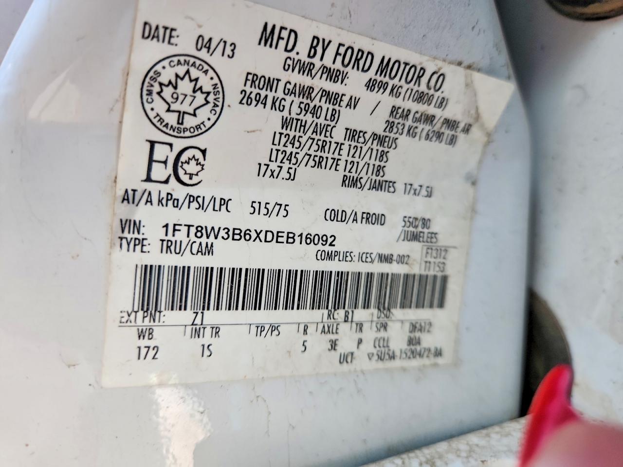 2013 Ford F350 Super Duty White vin: 1FT8W3B6XDEB16092