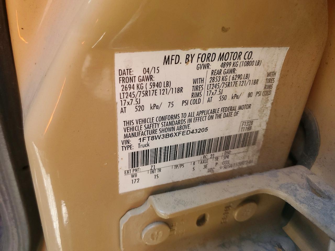 2015 Ford F350 Super Duty Tan vin: 1FT8W3B6XFED43205